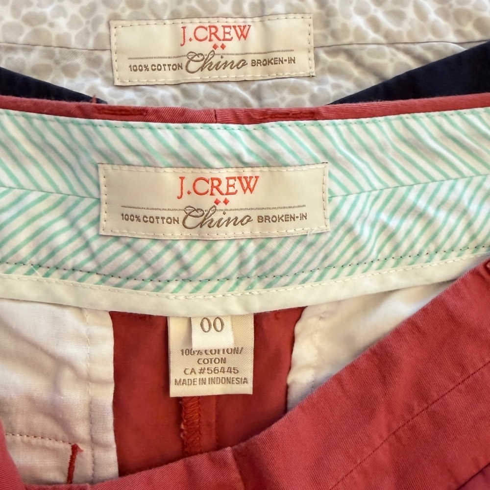 J.Crew‎ Lot of 2 pairs Chino Broken-In Shorts Navy Blue Coral Pink Sz 00 Cotton - Picture 3 of 8